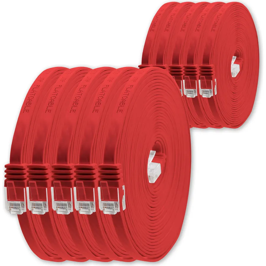 0,5m - red - 10 Pieces - Cat.6 Flat Network Cable Cat6 Ultra Cat6 Patch Cable 1000 Mbps Gigabit LAN RJ45 Slim Micro Compatible with Cat5 Cat56 Cat6a Cat7 Cat8
