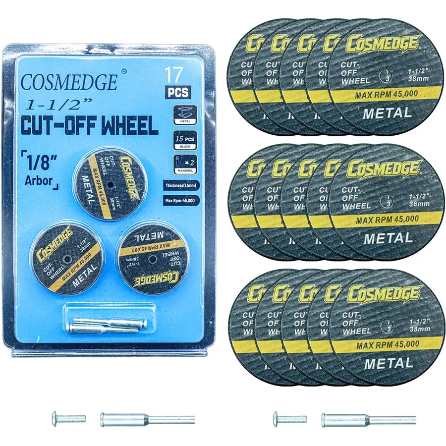 1‑1/2" Cut‑Off Wheels, 1.5" x 1/8" Fiberglass Reinforced Rotary Tool Metal Cutting Discs Accessories with Mandrels-17 Pack