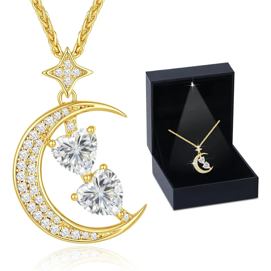 1.6CT Moon Heart Moissanite Necklace for Women Wife Anniversary Birthday