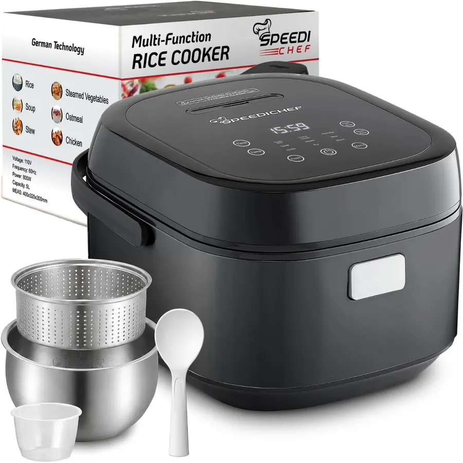 10-Cup Low Sugar Rice Cooker & Steamer, Black