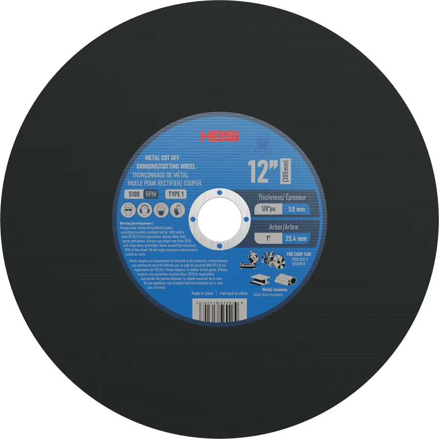 10 Pack 12 Inch Thin Cut-Off Wheel for Metal & Stainless Steel, Type 1 General Purpose Cutting Disc, 1/8 Inch Thickness, 1 Inch Arbor, High-Performance Chop Saw & Cut-Off Saw Blades - HB996745