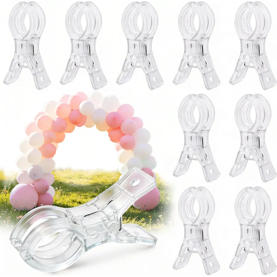 10 Pack Balloon Arch Clips, 3.5 Inch Plastic Transparent Clips for Balloon Arch backdrop, Heavy Duty Spring clamps for Festival Decoration, Accessories for Party, Wedding, Birthday