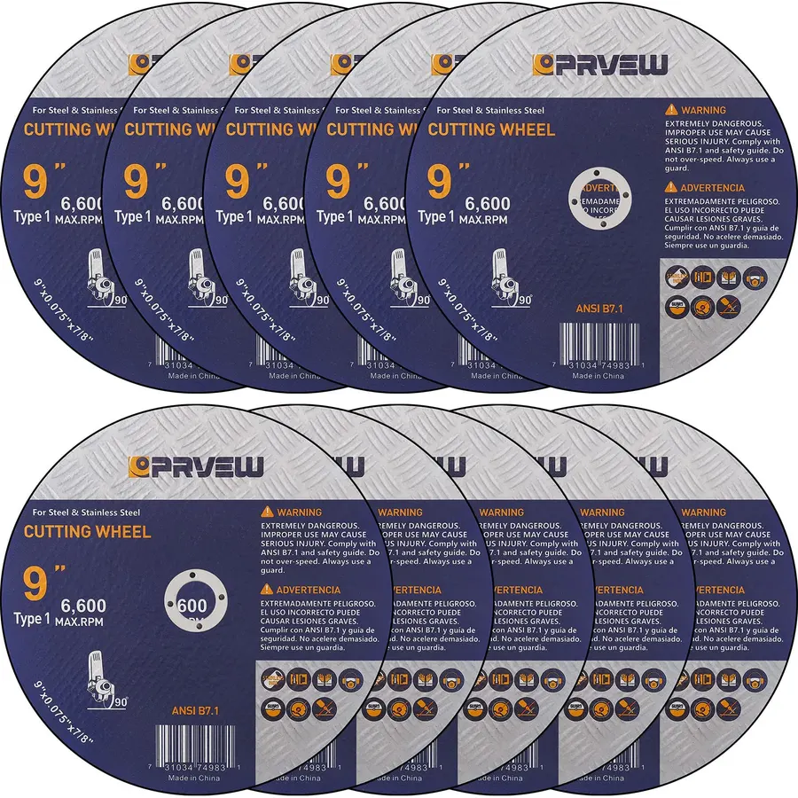 10-Pack Cut Off Wheels 9-Inch,9"x0.075"x7/8" Quality Cutting Disc