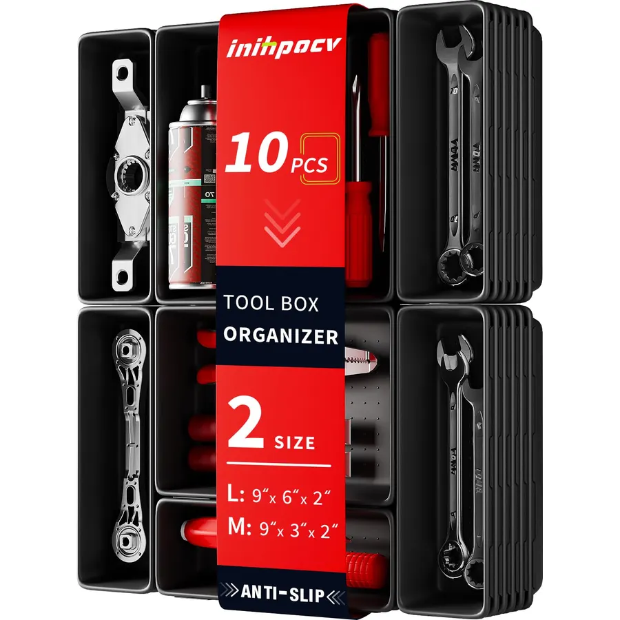 10 PCS Tool Box Drawer Organizers, Large & Medium Tool Trays for Tool Box Organization, Tool Organizers and Storage for Garage and Rolling Tool Chest