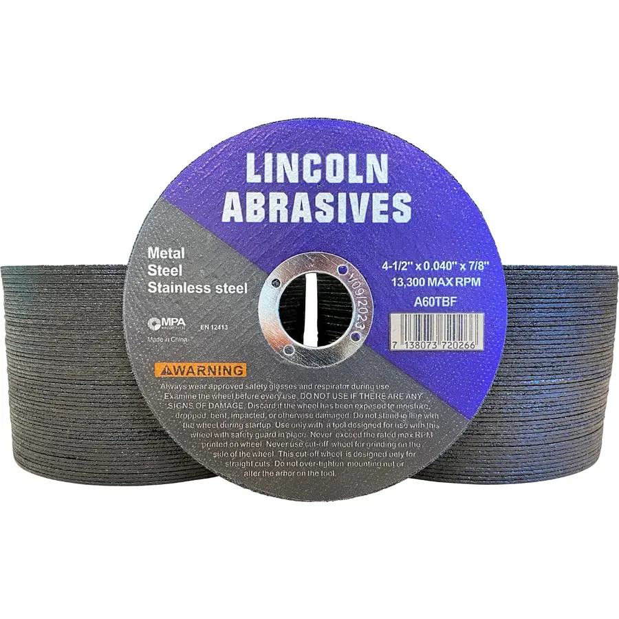 100 Pack 4.5″ Cut-Off Wheels Lincoln Abrasives .040″ Metal & Stainless Steel