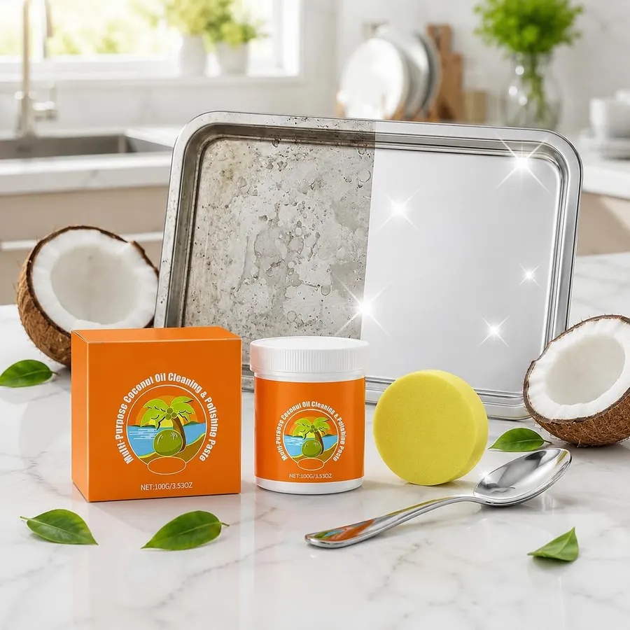 100g Multi-Purpose Coconut Oil Cleaning & Polishing Paste, Natural Decontamination Cream, All-Purpose Cleaner Removes Stains on Microwave, Oven & Stove Top