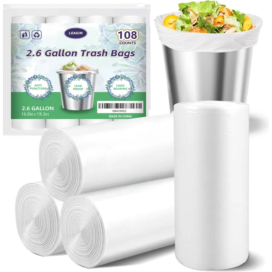 108 Count Small Trash Bags, 2.6 Gallon Mini Garbage Can Liners Unscented Wastebasket Clear Trash Bags for Bathroom, Kitchen, Bedroom