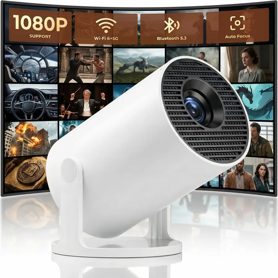 1080P support Mini Projector Portable, 270 Degree Rotation,Smart Projector with Wifi and Bluetooth,Auto Vertical Keystone, Compatible with HDMI/USB/TV sticks/Smartphones/laptops[Built-in Apps]