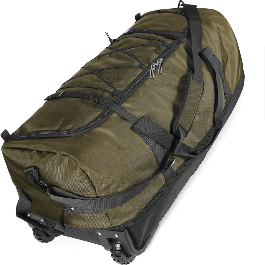 110L Expandable to 140L 32” Foldable Oxford Soft-Sided Rolling Duffle Bag with 2 Heavy-Duty Wheels,2 Large Compartments,Adjustable Shoulder Strap and Attached Organizer Pouch,Green