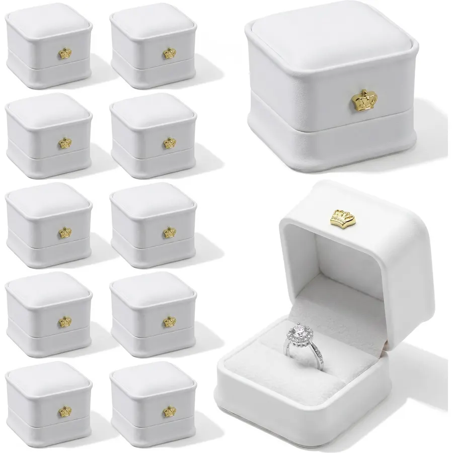 12 Pcs Ring Boxes for Wedding, PU Leather Crown Clasp Engagement Gift Box