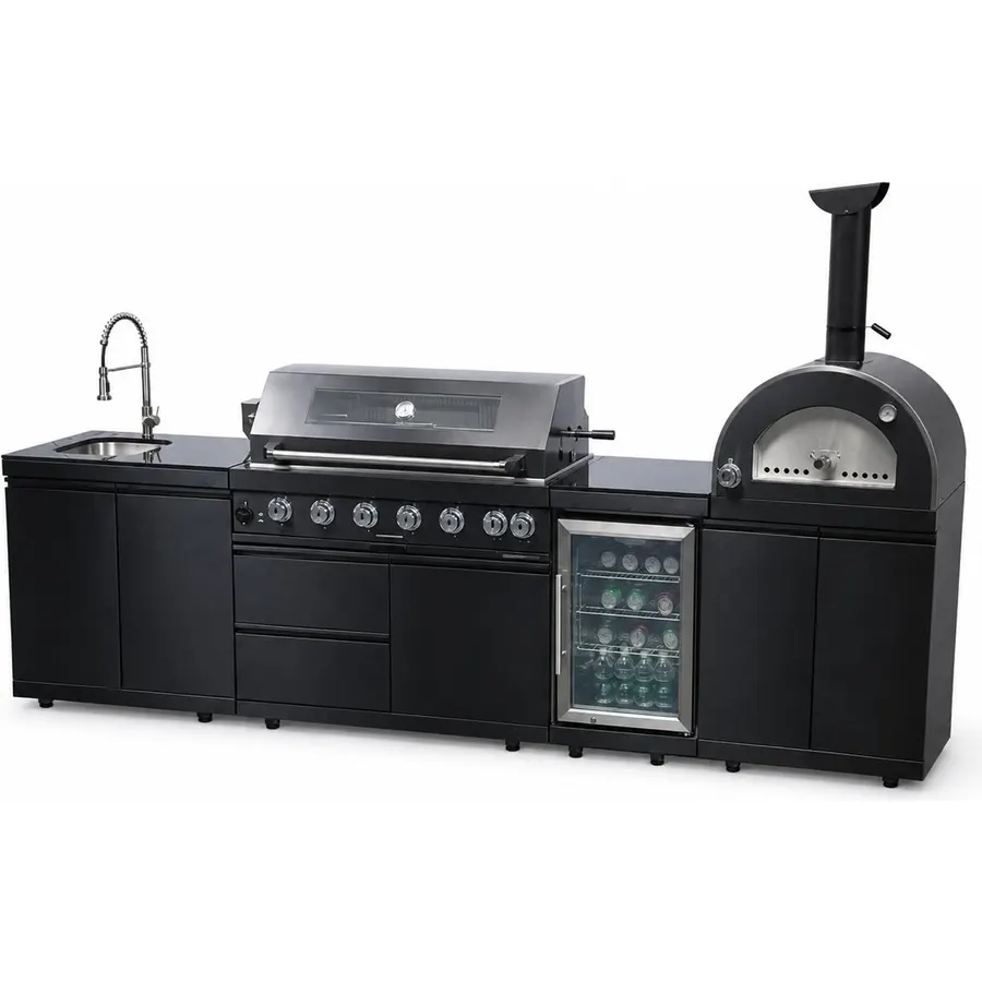 122-Inch 120,000 BTU Outdoor Kitchen Grill Island with Pizza Oven and Refrigerator