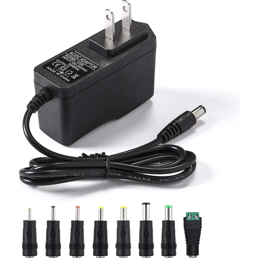 12V 2A Power Supply AC Adapter Replacement with 8 Tips, Regulated 12 Volts 2000mA Cord Charger for LED Strip Light, CCTV Camera, GPS, Webcam, Router, BT Speaker DC12V Transformer (6ft)