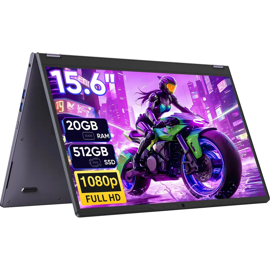 15.6" 2-in-1 Laptop/Tablet, 360° Flip FHD Touchscreen, Intel Core m3-8100Y up to 3.4GHz, 20GB RAM 512GB SSD, Win11, Deep Purple for Student Note-Taking, Design, Entertainment