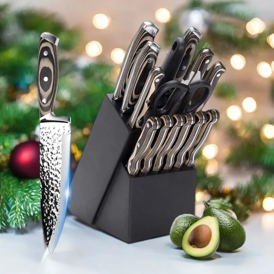 imarku® Knife Set, Sharp Block Knife Set with Built-in Sharpener, Japanese Stainless Steel with Non-Slip Ergonomic Handle, Dishwasher Safe, Kitchen Gift for Man Woman, Best For Home gift, Burnt Orange