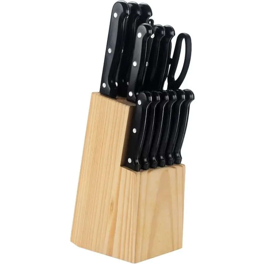 15Pcs Kitchen Knife set with Wooden Block, Ultra Sharp Stainless Steel Steak Knives Set and Scissor, Professional Knife Set for Kitchen and Chefs With Ergonomic Handle