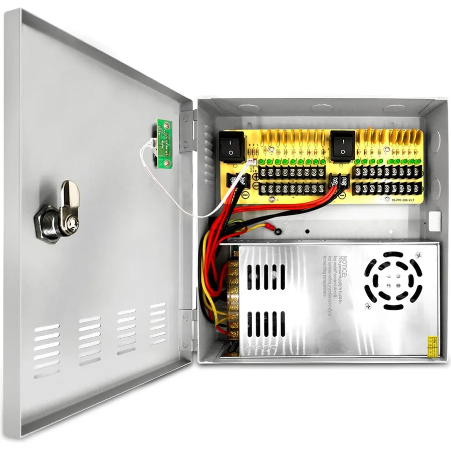 18-Channel DC 12-Volt 20-Amp Output CCTV Distributed Power Supply Box