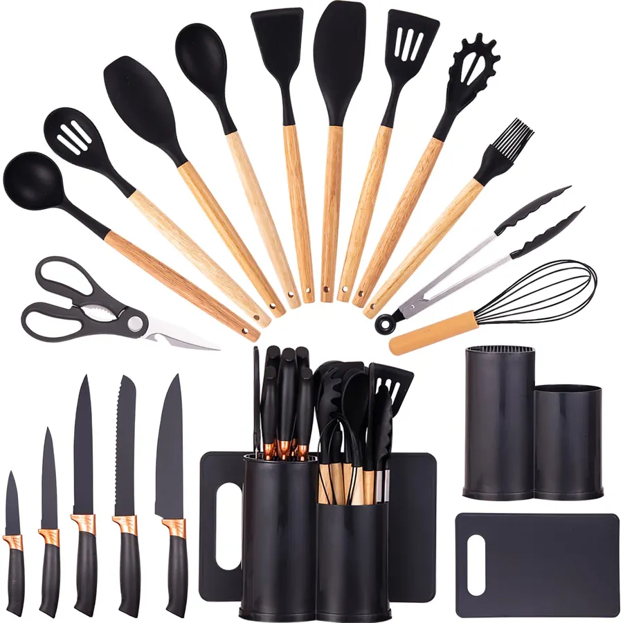 XYJ 19-Piece Kitchen Knife Set, Premium Stainless Steel Blades, Multi-purpose Chef Bread Santoku Cleaver Knives, Comfortable Handles with Gift Box