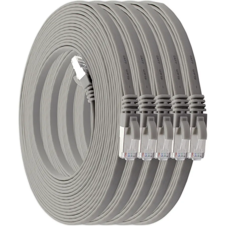 1aTTack.de 1m - Grey - 5 Pieces CAT.7 Ethernet Gigabit LAN Cable (HIGH Speed Flat Networkcable) 600 MHz, 10000 Mbit/s, Slim, patchkabel (compatibel with CAT5 CAT5e CAT6 CAT6a Cat8) Ribbon