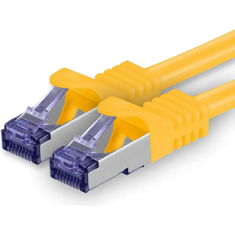 1aTTack.de Cat.7 LAN ethernet Cable 15m - Yellow - Cat7 LAN Network 10GBASE-T - 10000 Mbps (Sftp Pimf) Double Shielded patchcable RJ45 Plug Cat.6a