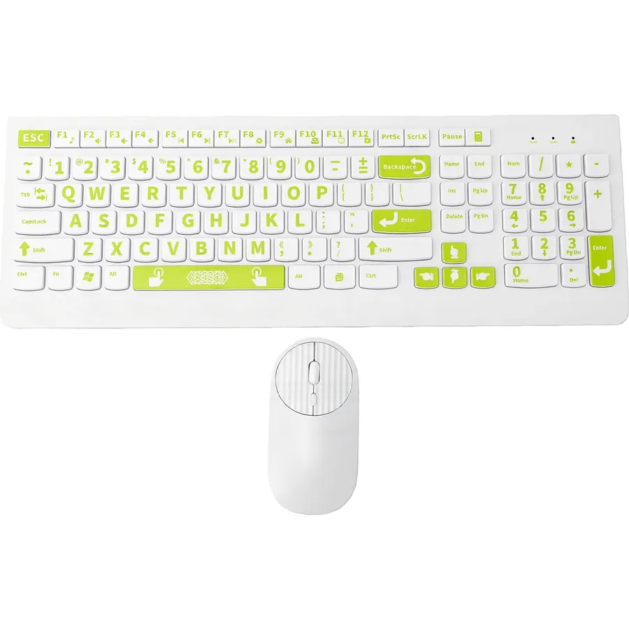 2.4G Wireless Keyboard Mouse Combo with Large Print Keys (Green)