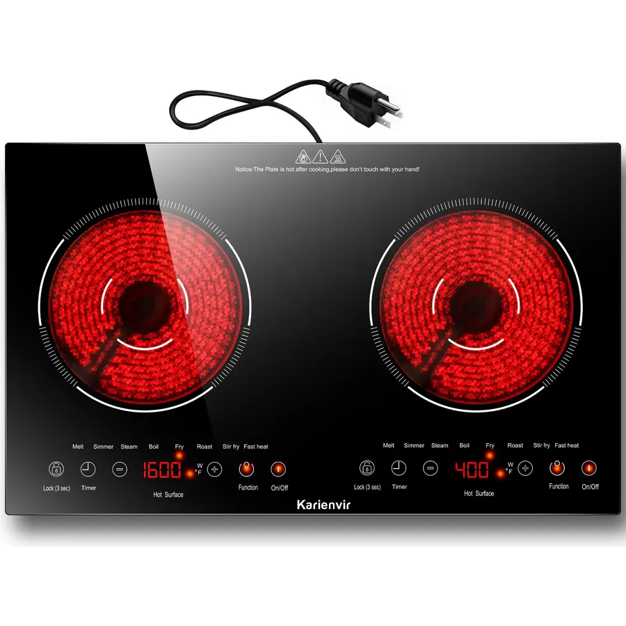 2 Burner Electric Cooktop 110V, 2000W, 24" Countertop & Built-in