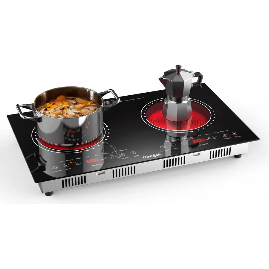 2 Burner Electric Cooktop Total Shard Power 2000W 110v