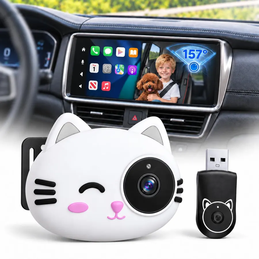 2-in-1 Baby Car Camera&Wireless CarPlay Adapter,1080P Baby Monitor