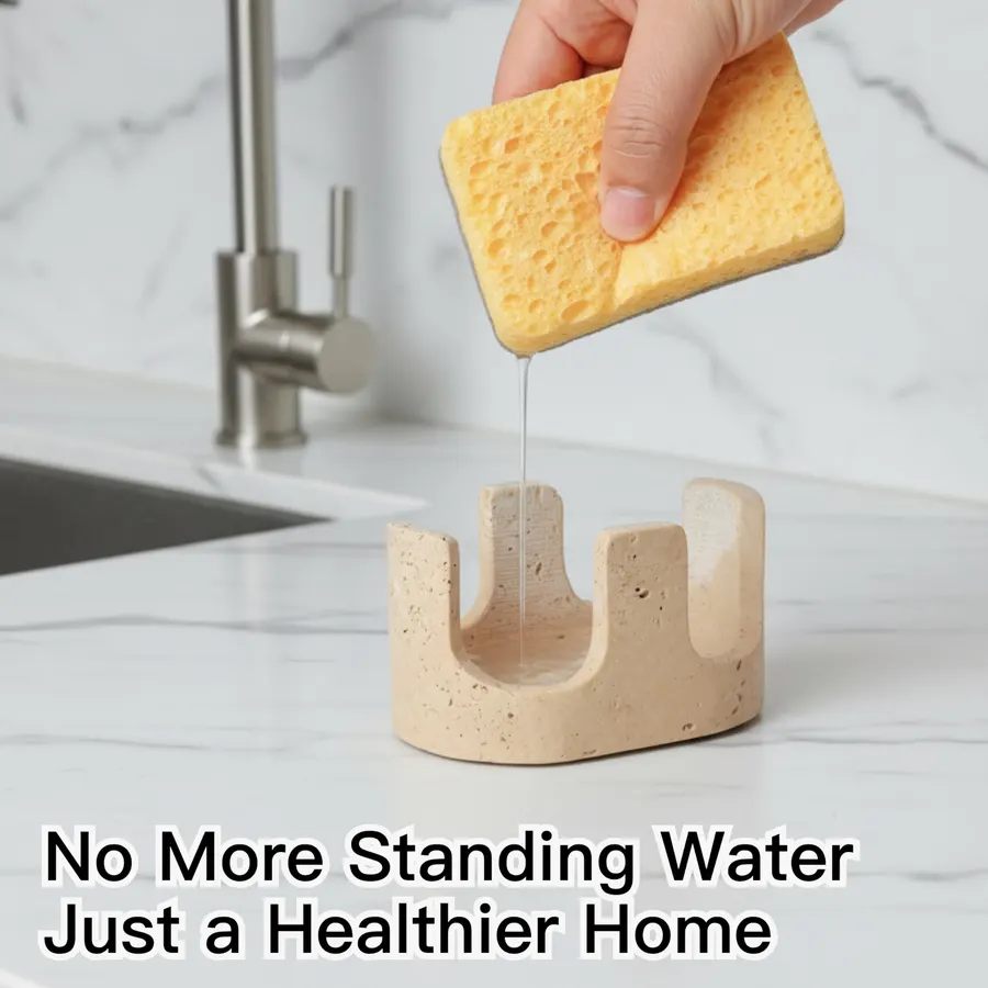 Nawgnail Natural Marble Travertine Sponge Holder for Kitchen Counter, Drying Rack, Sponge Caddy for Sink Organizer - Nero Portoro Marble