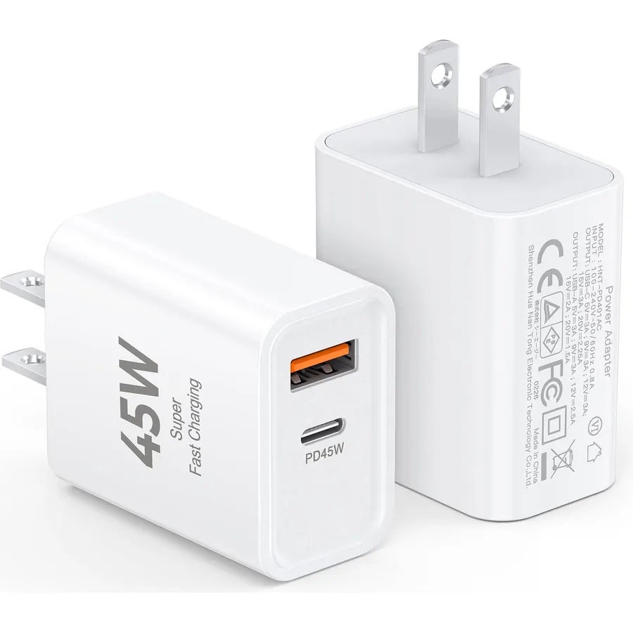 [2 Pack] 45W USB C Charger Block 40% Faster Charging Dual Ports Adapter