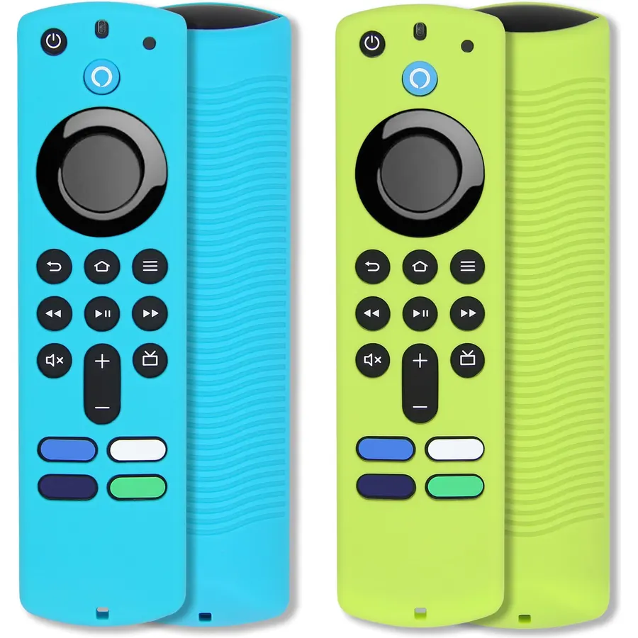 [2 Pack] Pinowu Firestick Remote Cover Case Compatible with Firestick 4K Alexa Voice Remote 3rd Gen, Anti Slip Shockproof Silicone Sleeve with Wrist Strap (Green & Turquoise)(NOT for HD/4K 2nd 2024)