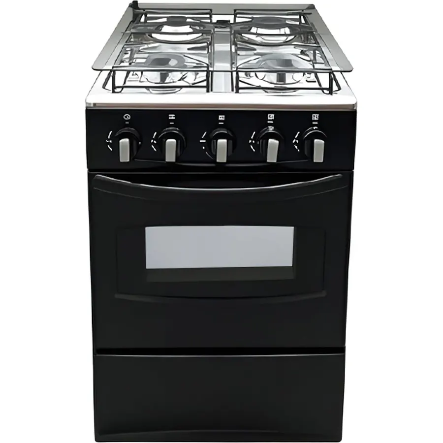 20" Freestanding LPG Stove - Equipped with 4 coil burners and 50L Oven with Stainless Steel Stove (Black: Automatic Ignition)