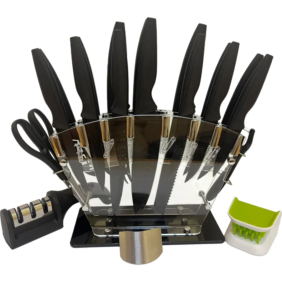 Astercook Knife Set, 14 Pieces Kitchen Knives Set with Healthy Anti-Rust Coating, Stainless Steel Knife Sets with Built-in Sharpener, Sharp & Rust Resistant Dishwasher Safe Pink