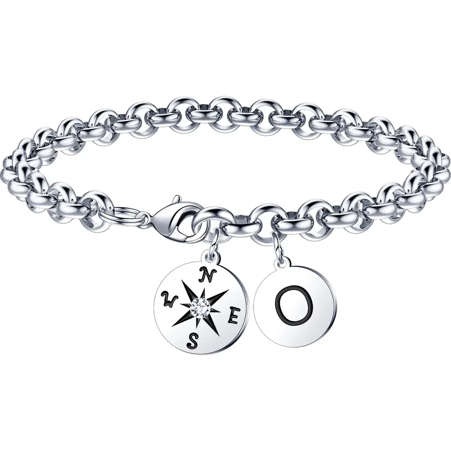 2026 Graduation Gift for Her - Compass Graduation Bracelet Class of 2026 Initial Charm Bracelet Inspirational Masters Degree Preschool High School College Graduation Gift for Her