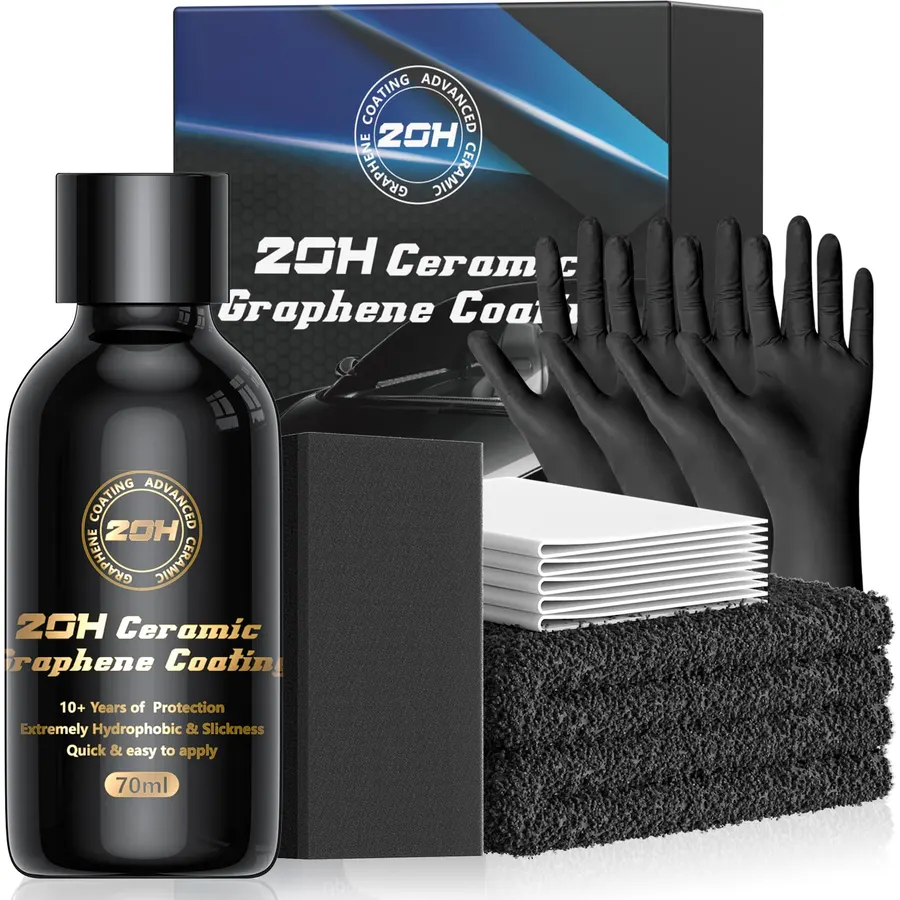 20H Professional Graphene Ceramic Coating for Cars (70ml) - 10+ Years Protection, Hydrophobic & Scratch Resistant, High Gloss Finish - Advanced Car Detailing Kit - Easy Application, Black