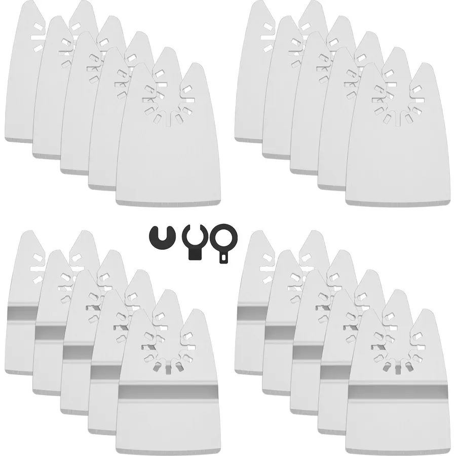 20Pcs Oscillating Tool Scraper Stainless Steel Flexible Multitool Scraper Blade Rigid Oscillating Scraper Blade with Adapters for Removing Tile Glue Paint Caulk Sticker