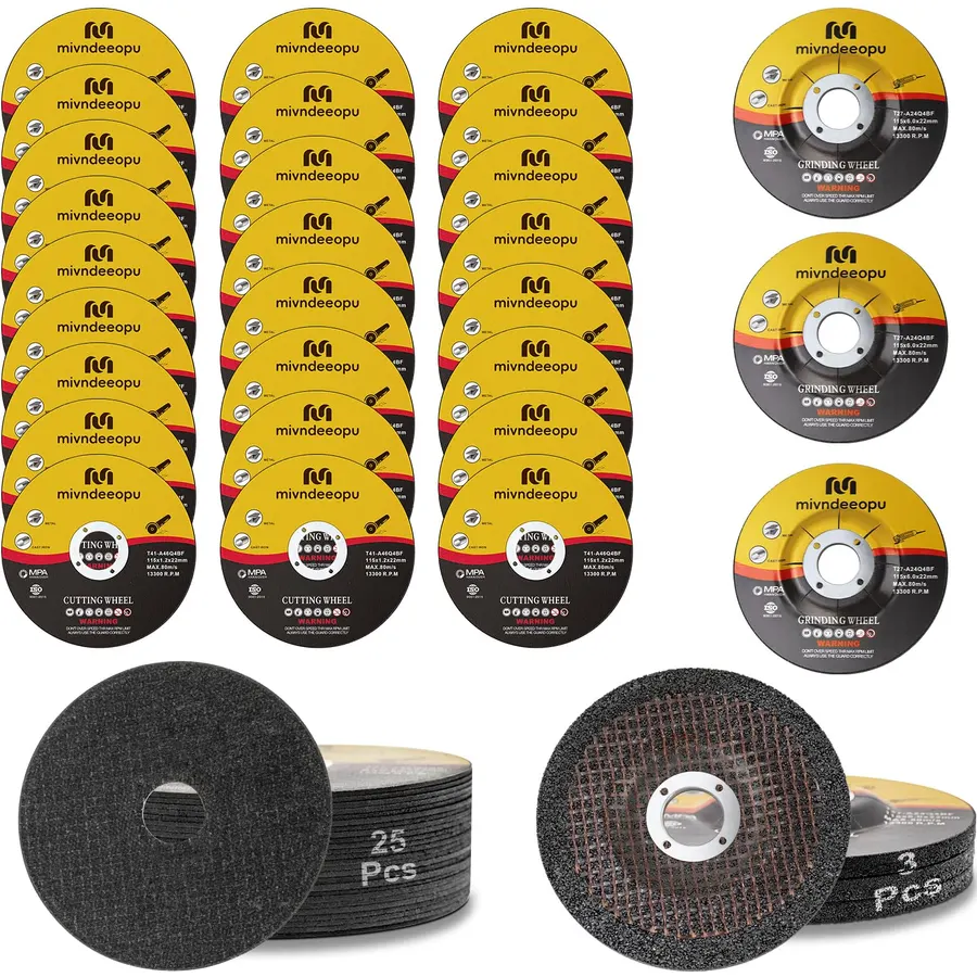 25 Pcs 4 1/2" Cut Off Wheels, 3 Pcs 4-1/2" Grinding Wheel for Angle Grinder