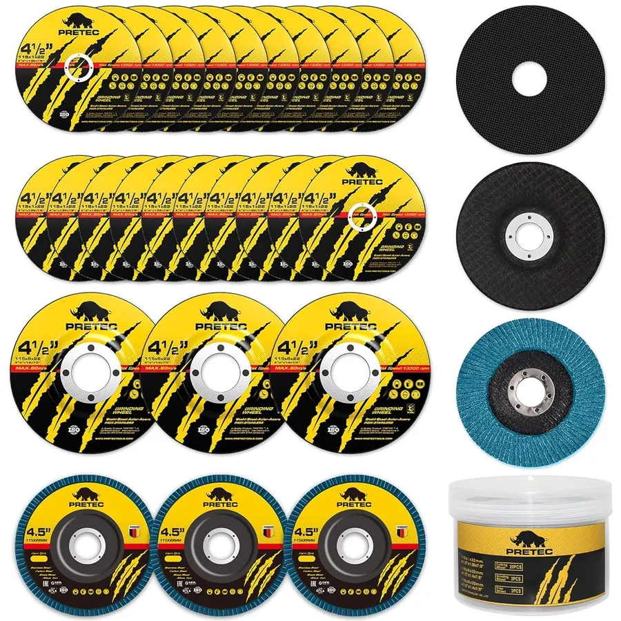 26 Packs Angle Grinder Cutting Flap Grinding Disc Wheel 4 1/2in Inches - 20 Packs 4.5"x1/4"x7/8" Cut off Wheels,3 Packs 4.5"x7/8" 60 Grit Flap Discs, 3 Packs 4.5"x1/25"x7/8" Grinding Wheels