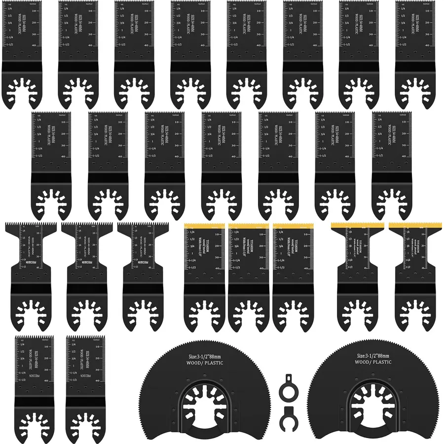 21Pcs Oscillating Saw Blade Kit, High Carbon Steel Straight Multitool Blades with Quick Release for Wood and Plastic Cutting, Compatible with FEIN