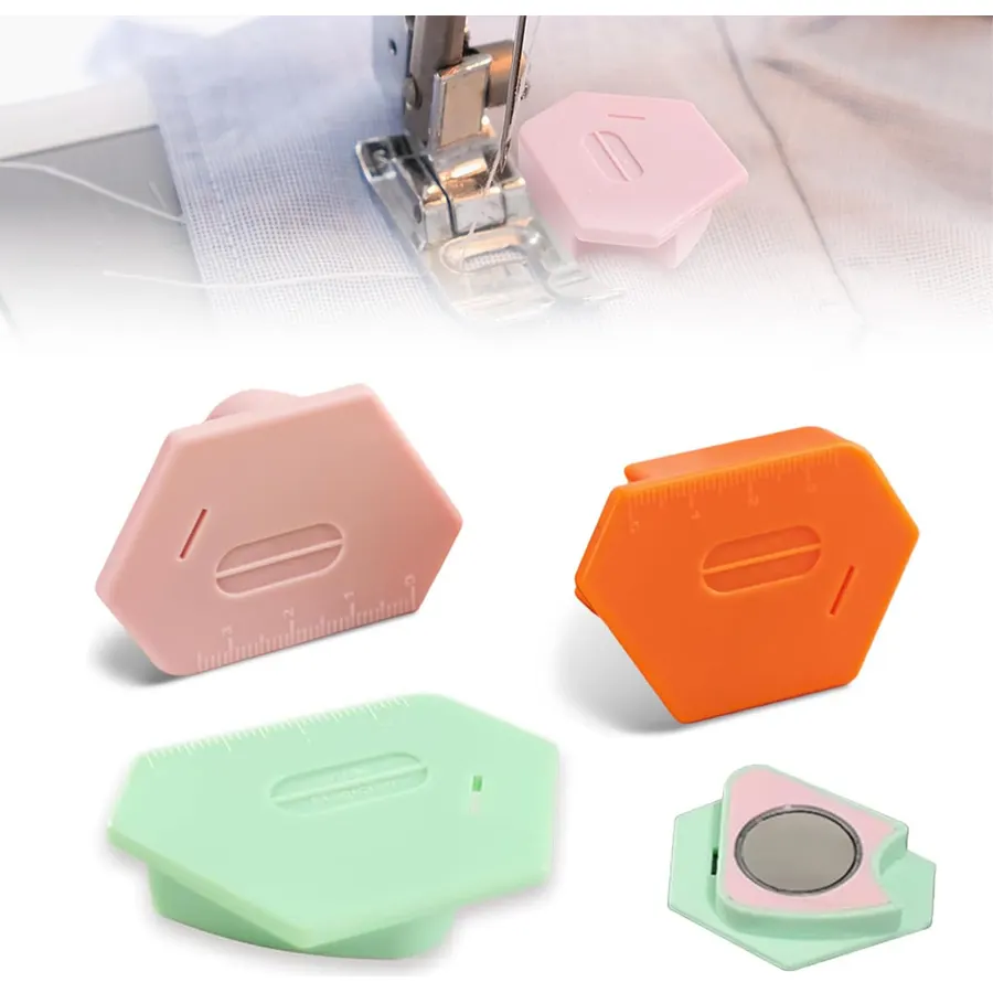 3 Pack Magnetic Seam Guide for Sewing Machine, Upgraded Multifunctional Polygonal Hemmer Guide with Scale, Universal Sewing Accessories Supplies for Magnet Making Machines (3color)