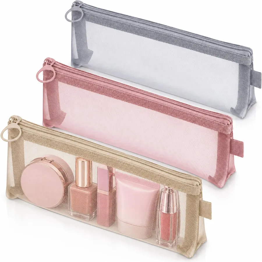 3 Pcs Makeup Brush Bag, Small Zipper Pouch, Mesh Makeup Bag