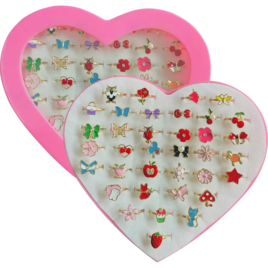 36pcs Little Girl Jewel Rings in Box Adjustable Toys Gifts for Girls