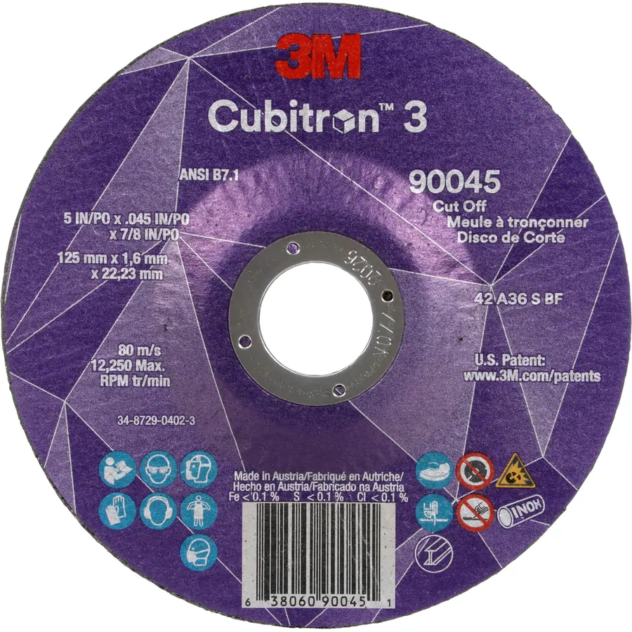 3M Cubitron 3 Cut-Off Wheel, 90037, 36+, T1,25/Pack, Precision Shaped Grain