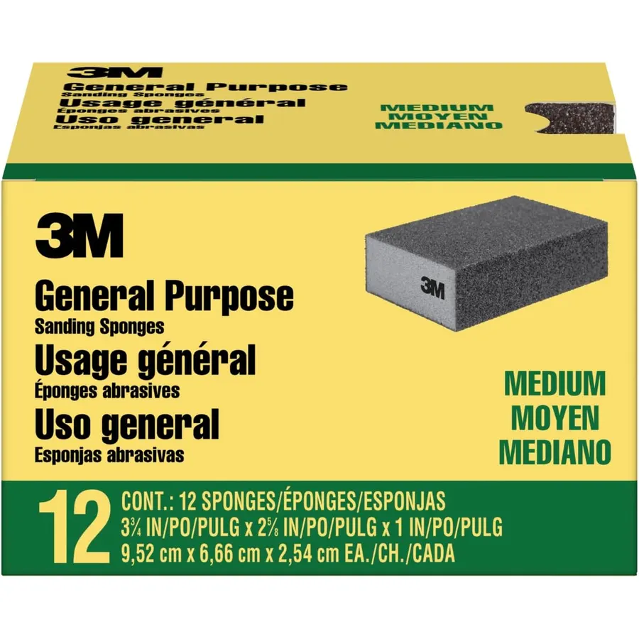 3M Sanding Sponge Block, 12-Pack, Medium Grits, 3-3/4 in x 2-5/8 in