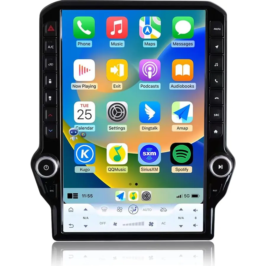 4G LTE Radio for Dodge RAM 1500/2500/3500 2013-2018 Upgrade,8-Core Qualcomm CPU QLED Touch Screen Stereo,CarPlay & Android Auto (Auto AC Only!)