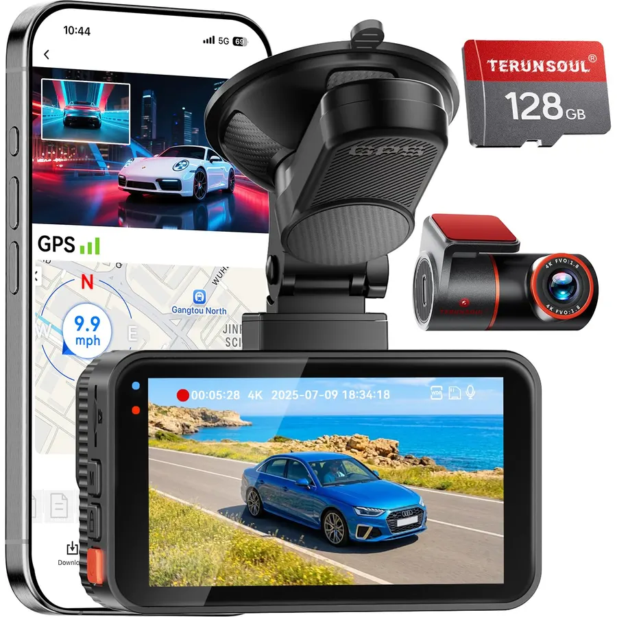 4K+4K Dash Cam, Free 128GB Card, 5.8GHz WiFi6 - up to 20MB/s