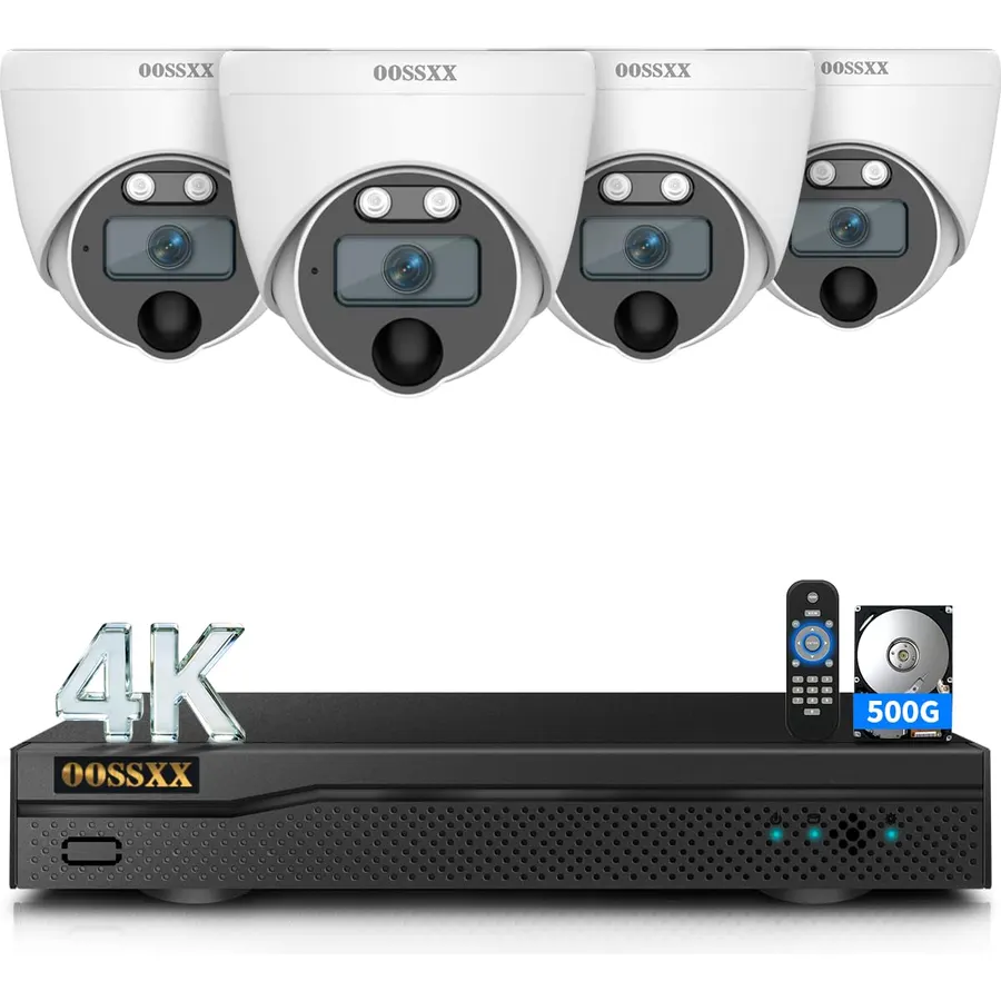 4K HD-Analog Wired Outdoor Security Camera System 4 Dome Cameras 500G HDD