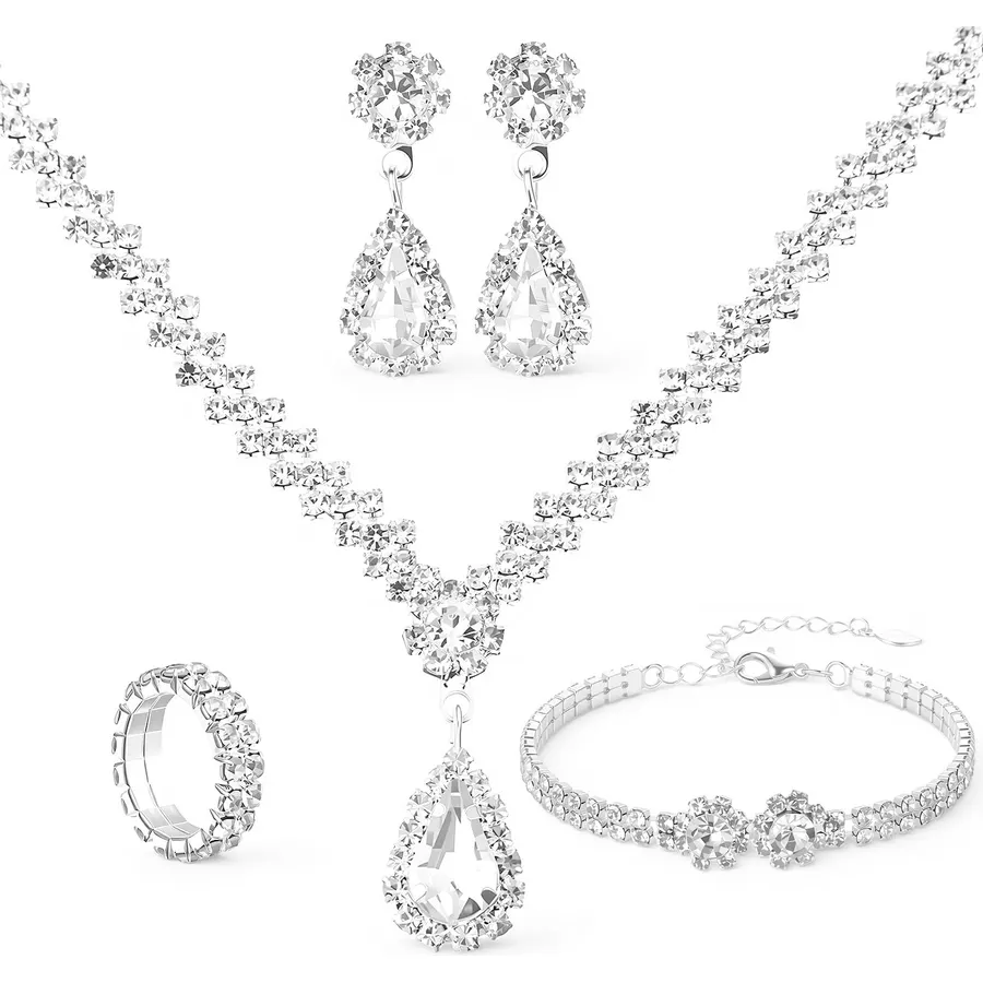 5 Pcs Crystal Bridal Wedding Jewelry Set