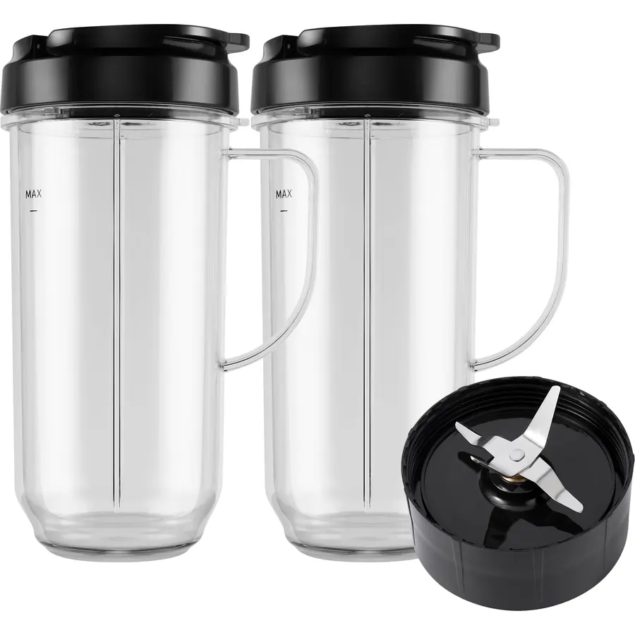 5-piece Magic Bullet Blender Cups, Tall 22oz Cup with Flip-Top To-Go Lid, Cross Blade, Blender Replacement Parts, Mug with Handle Compatible with Magic Bullet 250w MB1001