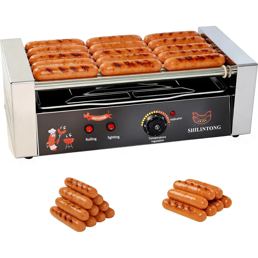 5 Roller Electric Hot Dog Roller,16 Hot Dogs, Stainless Steel