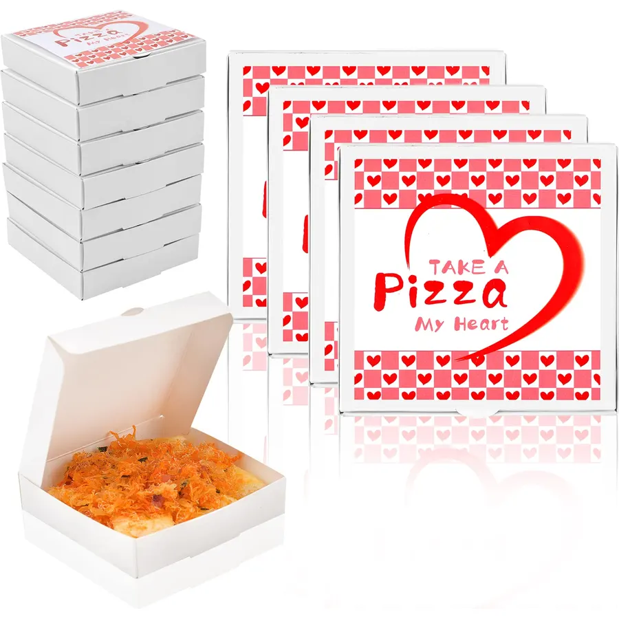 50 Pcs Mini Pizza Box Valentine Square Cardboard Mini Pizza Box with Valentine Sticker for Celebrations Party Favors Christmas Birthdays Valentines Day Weddings(3.54 x 3.54 x 0.78 inches))